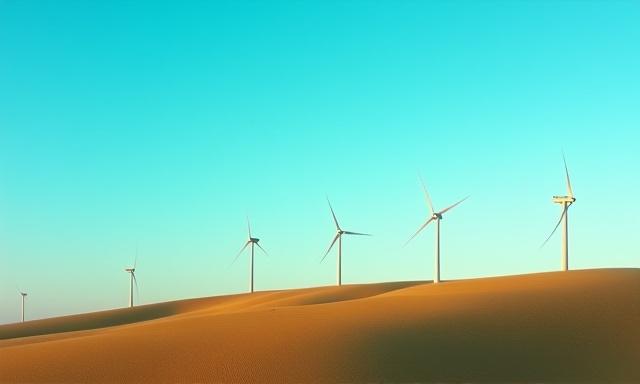 Parque eólico moderno bajo un cielo azul despejado