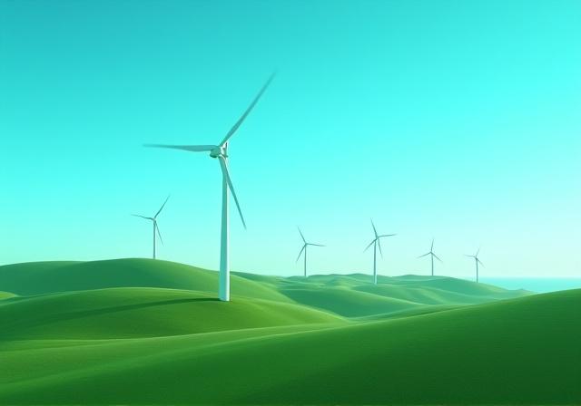 Parque eólico moderno bajo un cielo despejado representando energía limpia y cumplimiento